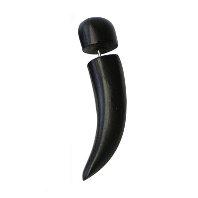Tribal Ohrring Sono Holz leicht gebogen Spike schwarz Fake Piercing Edelstahlbügel 1 mm