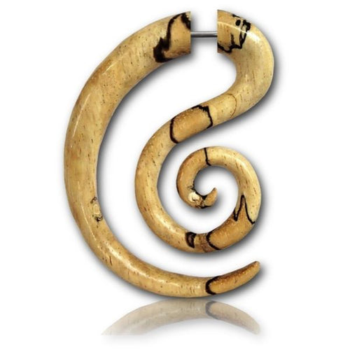 Fake Piercing Tamarinden Holz Bogen Spirale 45 mm Plug Ohrstecker hell schwarz gemasert