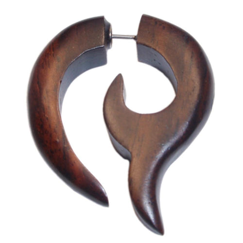 Tribal Fake Piercing Sono Holz Kralle Fishtail braun Spike Edelstahl 1 mm Ohrring 2,7 x 3,5 cm