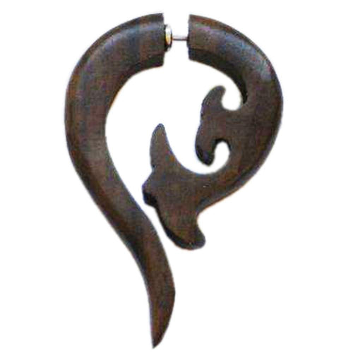 Tribal Fake Piercing Sono Holz Fragezeichen Fishtail braun Edelstahlbügel Ohrring 1 mm