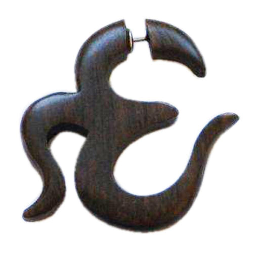 Tribal Fake Piercing Sono Holz Om-Zeichen braun Edelstahlbügel Ohrstecker 1 mm