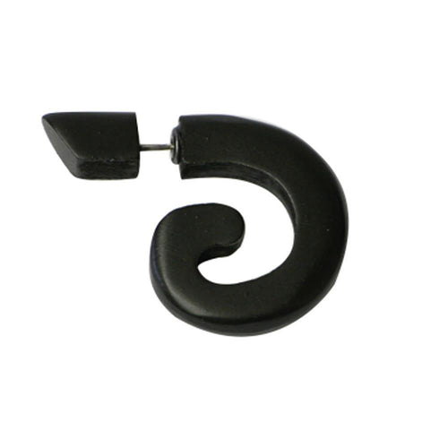 Tribal Fake Piercing Sono Holz Spike Spirale schwarz schräg Edelstahlbügel 1 mm Ohrring