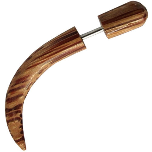 Tribal Ohrring Fake Spike gebogen 5 mm hellbraun Edelstahl Piercing Expander Palmenholz Ohrstecker