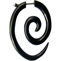 Load image into Gallery viewer, A Fake Spirale Lobe Piercing Edelstahl Ohrstecker Dehnschnecke in black, featuring a pointed end and metal post—ideal for those who love Holz Fake Piercings.
