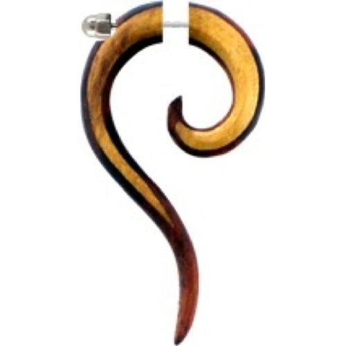 Tribal Piercing Fragezeichen Fake Sonoholz Teakholz dunkelbraun beige Ohrstecker Ohrring Edelstahl