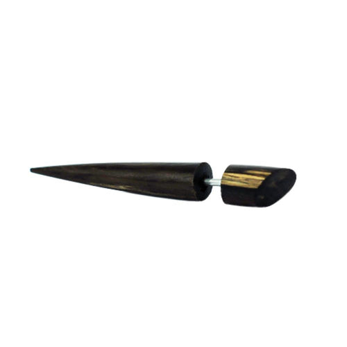 Tribal Ohrring Tiger Holz Spike braun gemasert Fake Piercing Edelstahlbügel 6 mm Ohrstecker 1 mm