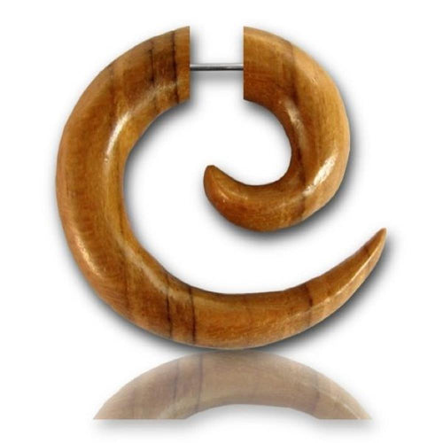 Fake Piercing Teak Holz mini Spirale 29 mm Plug Ohrstecker braun gemasert