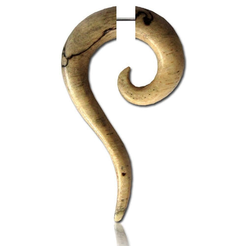 Fake Piercing Tamarinden Holz Fragezeichen 45 mm Plug Ohrstecker hell schwarz gemasert