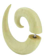Load image into Gallery viewer, A cream-colored, spiral-shaped Fake Spirale Lobe Piercing Edelstahl Ohrstecker Dehnschnecke Holz Ohrring Dehner with a metal pin, designed as a stylish body piercing accessory.
