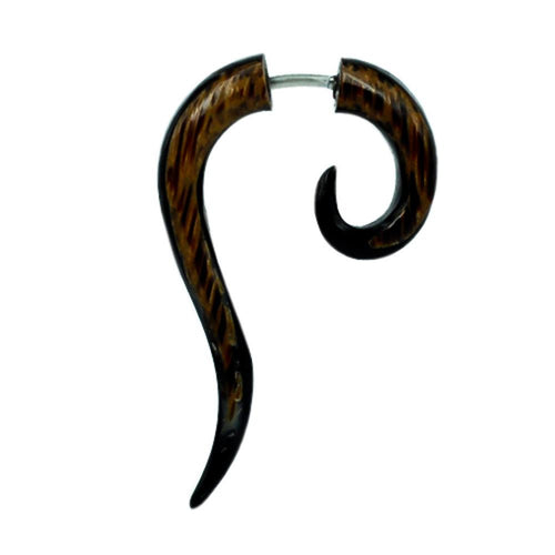 Tribal Fake Piercing Fragezeichen schwarz braun Kokosholz Eisenholz Ohrstecker Ohrring Edelstahl