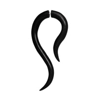 Load image into Gallery viewer, Two large, dark brown, hand-carved fake piercings made from ebony (Ebenholz) and stainless steel (Edelstahl) face each other on a white background, forming an elongated heart shape—striking jewelry called “Fake Piercing Ebenholz Edelstahl groß.”.
