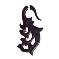 Load image into Gallery viewer, Fake Holz Lobe Piercing Edelstahl dunkel braun Hook Haken Flame Flügel Spirale
