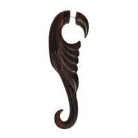 Load image into Gallery viewer, Fake Holz Lobe Piercing Edelstahl dunkel braun Hook Haken Flame Flügel Spirale
