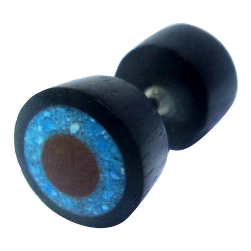 Fake Holzplug Holz Plug Lobe Piercing Inlay Edelstahl Ringe Türkis Stein