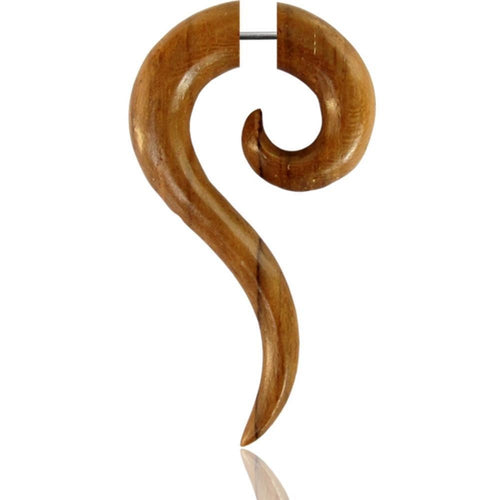 Fake Piercing Teak Holz Fragezeichen 43 mm Plug Ohrstecker braun gemasert