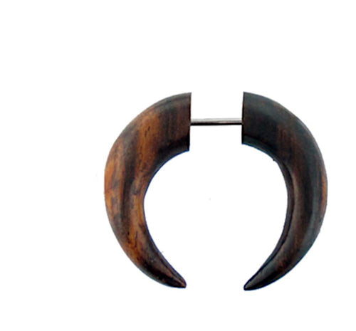 Fake Piercing Holz Doppel Kralle Spike braun Edelstahl Ohrring