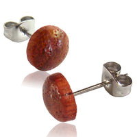 Load image into Gallery viewer, These Ohrstecker feature round, reddish-brown grained rosewood with an Edelstahl Stift, designed as unisex earrings for a unique natural look.
