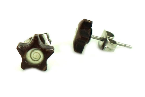 Kokosnuss Holz Ohrstecker Shivaauge Stern 8 mm dunkelbraun Edelstahl Stift Holzohrstecker