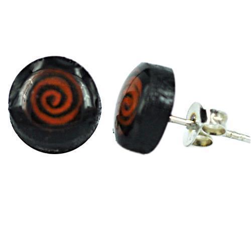 Kokosnuss Ohrstecker Spirale orange schwarz rund dunkelbraun 925er Sterling Silber