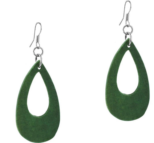 Holzohrringe Tropfen Loch grün 60 mm Ohrringe Holz Edelstahl Ohrhänger Damen Organic Schmuck