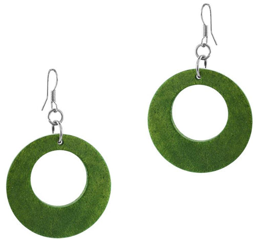 Holzohrringe Kreis Loch grün 40 mm Ohrringe Holz Edelstahl Ohrhänger Damen Organic Schmuck