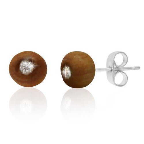 Holz Glitzer Ohrstecker braun Glaskristall weiß rund 3 mm 925er Sterling Silber