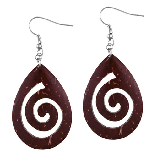 Holzohrringe braun Spirale Tropfen 4 cm Tribal Ohrringe Kokos Holz Edelstahl Ohrhänger Organic