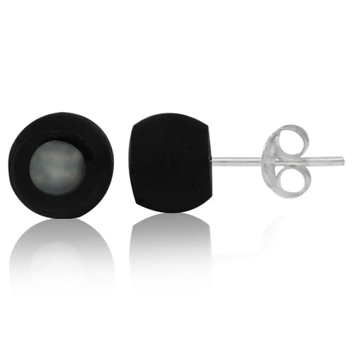 Damen Ohrstecker Kokos weiß schwarz Kugel 8 mm Holz Perlmutt Muschel Silberohrstecker 925er Silber