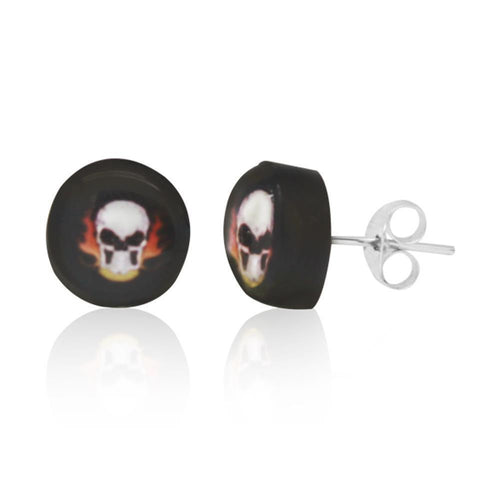 Ohrstecker Kokosnuss Totenkopf schwarz  Holz Silberohrringe 925er Silber Ohrschmuck
