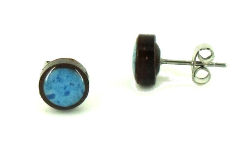 blau Kokosnuss Holz Ohrstecker Lapis Inlay Edelstahl Stift rund 8 mm dunkelbraun