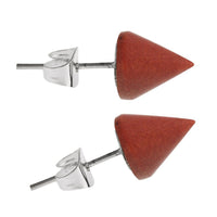 Load image into Gallery viewer, A pair of Holzohrstecker Ohrstecker Holz Kegel 925er Sterlingsilber 8 mm Maserung, featuring cone-shaped wooden tips and sterling silver posts with butterfly backs, displayed side by side on a white background.

