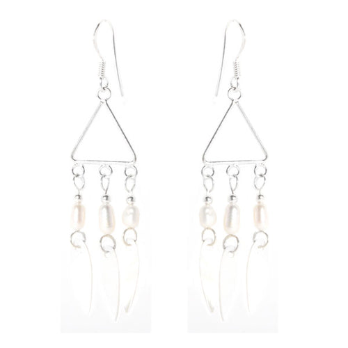 Ohrhänger Sterling Silber Ohrringe Damen Indianer Schmuck Weiß Perlmutt Perle Dreieck