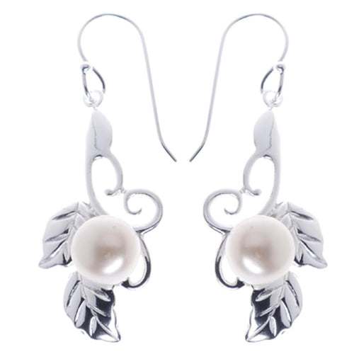 Damen Ohrringe blütenzweigförmig Silberohrringe 925 Sterling Silber Zuchtperle (1A Naturqualität)