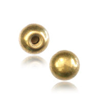 Load image into Gallery viewer, Two small, round Kugel Bauchnabelpiercing Brass Edelstahl gold beads are displayed on a white background. One shows a central hole, while the other has a smooth, reflective surface.
