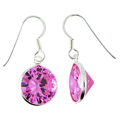 Zirkonia Silberohrhänger 12mmØ rosa pink 925er Sterling Silber Ohrringe
