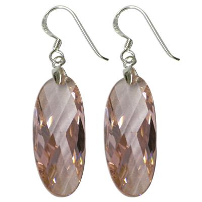 Silberohrringe Ohrringe oval facettiert rosa Zirkonia gebogen 36 mm Sterlingsilber 925