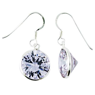 Zirkonia Silberohrhänger 12mmØ weiß 925er Sterling Silber Ohrringe