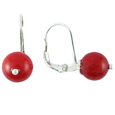 Ohrringe Rot Bambookoralle rund 925er Sterlingsilber 10mmØ Bügel Ohrhänger Silberperle