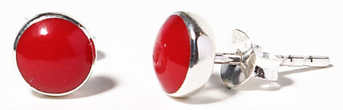 Ohrstecker rot Koralle rund breiter Silberrahmen 925er Sterling Silber Korallenohrstecker