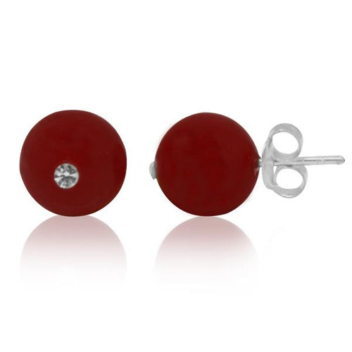 A pair of Ohrstecker Koralle rot Kristallglas geschliffen Glitzer, featuring round coral pearls with sparkling crystal glass centers on 925er Sterlingsilber posts with butterfly backs, shown on a white background.