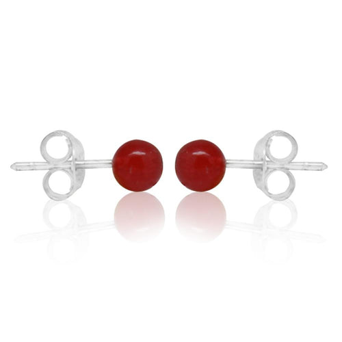 Ohrstecker 6 mm Ø Rot Koralle 925er Sterlingsilber Perle Korallenohrstecker Silberohrstecker