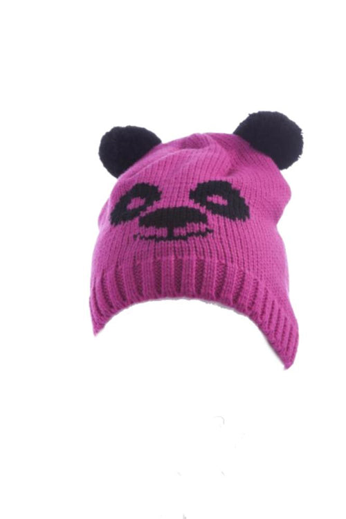 Kinder Tiermütze Beanie Mütze Bär in Pink Schwarz