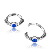 Load image into Gallery viewer, Piercing Ring 925 Silber Septum Lobe Ohr Opal blau Punkte
