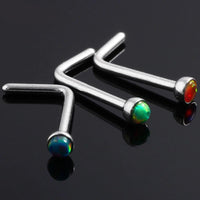 Load image into Gallery viewer, Nasen Stecker Piercing Pin Opal L-Form Chirurgenstahl
