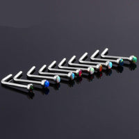 Load image into Gallery viewer, Nasen Stecker Piercing Pin Opal L-Form Chirurgenstahl

