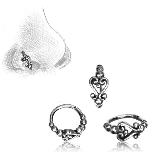 Nostril Piercing Nasenringe Silber Brass Nasenring Herz Sternblume 10 mm/0,8 mm