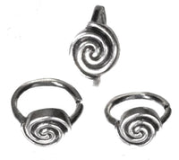 Load image into Gallery viewer, Three Nostril Piercing Nasenringe Silber Spirale (10 mm/0,8 mm) are shown from various angles on a white background, each featuring a spiral design—ideal as stylish Nasenschmuck.
