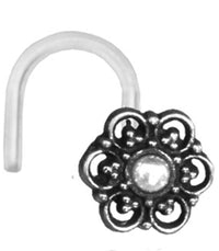 Load image into Gallery viewer, Nostril Piercing Silber Nasenstecker Screw Ende Bioflex 0,8 mm silbern Steine
