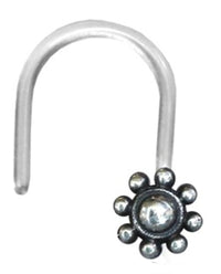 Load image into Gallery viewer, Nostril Piercing Silber Nasenstecker Screw Ende Bioflex 0,8 mm silbern Steine
