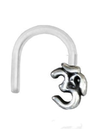 Load image into Gallery viewer, Nostril Piercing Silber Nasenstecker Screw Ende Bioflex 0,8 mm silbern Steine
